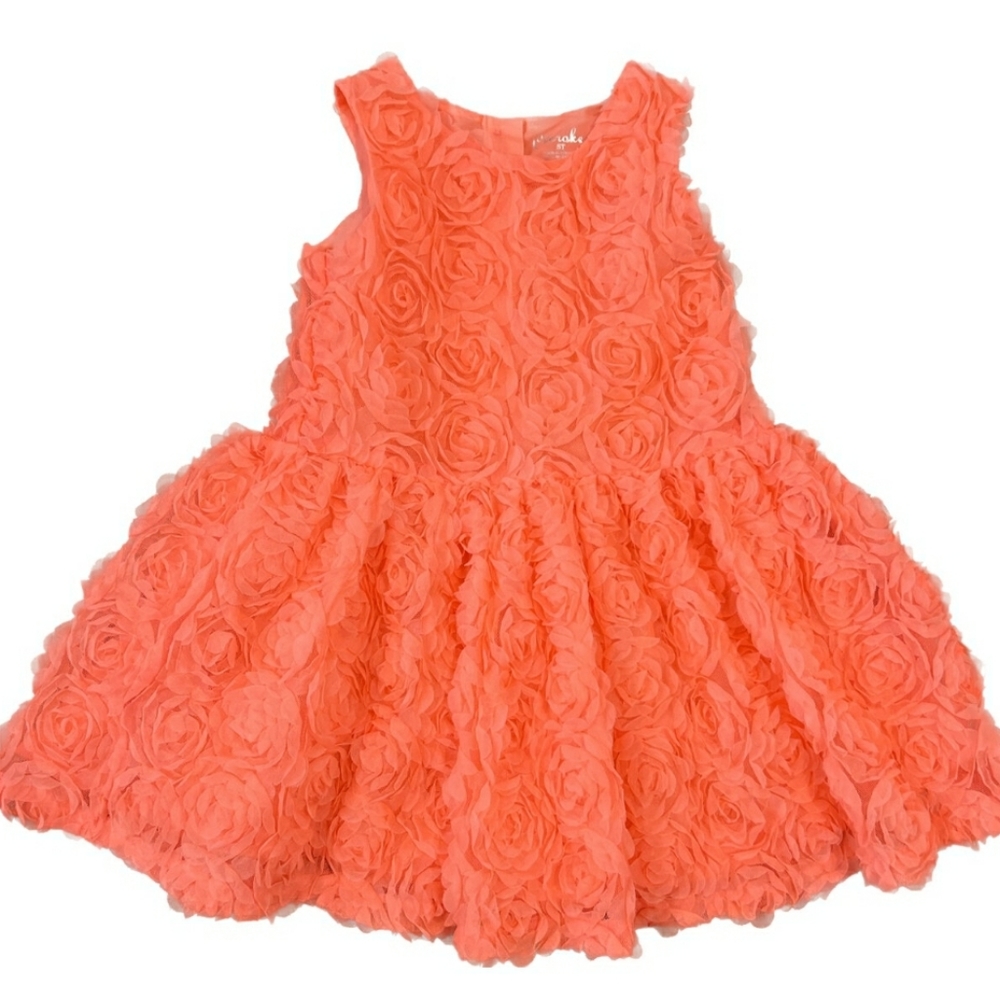 Orange Neon Coral Rosette Dress 24 mo 2 2T